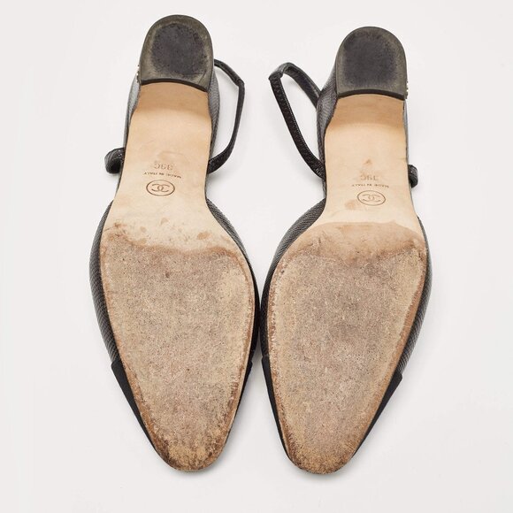 AUTHENTIC CHANEL BLACK CC SLINGBACKS. WELL WORN ** 39 - Picture 2 of 6